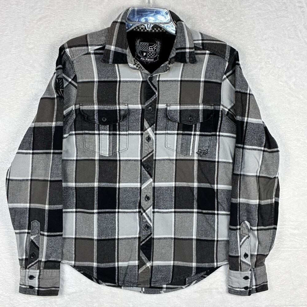 FOX Racing  Flannel Shirt Men S Black Gray Plaid Moto MTB Cycling Bike Messenger